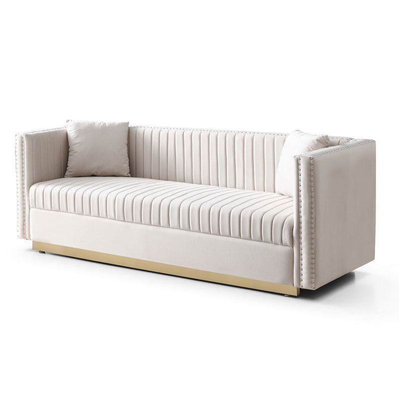 Contemporary Vertical Channel Tufted Sofa Modern Upholstered Couch For Living Room With 2 Pillows