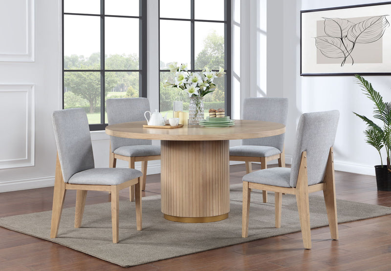 Caspian - 5 Piece Round Dining Table Set With Chairs - Oak