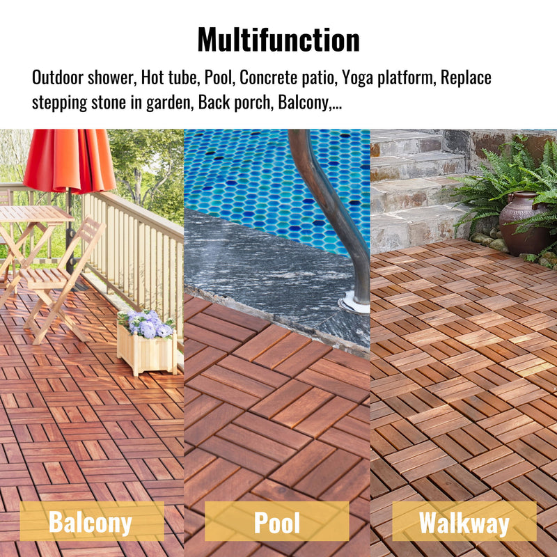 Interlocking Deck Tiles Checker Pattern, Square Acacia Hardwood Outdoor Flooring For Patio, Bancony, Pool Side