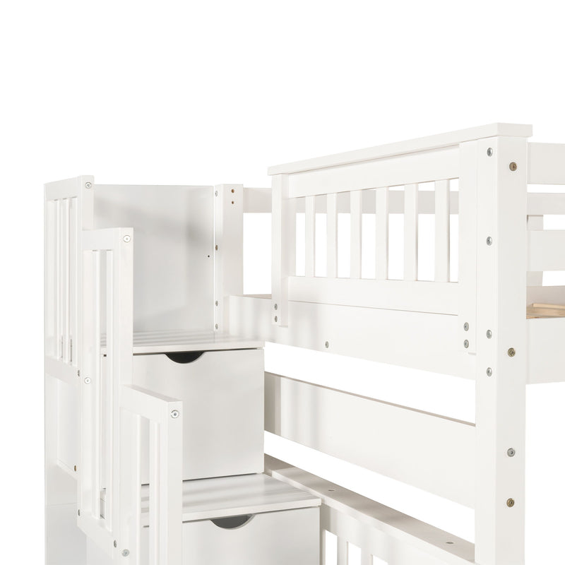 Full Over Full Bunk Bed With Shelves And 6 Storage Drawers - White