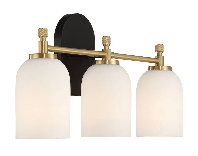 Meadows - 3 Lights Vanity Brush Bathroom Wall Light For Bathroom Over Mirror - Black / Gold / White