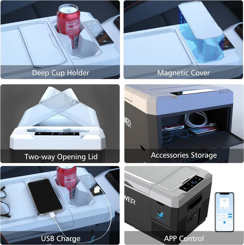 Portable Refrigerator, Car Freezer With App Control, 12V, 45W Low Noice Cooler For Rv, Boat