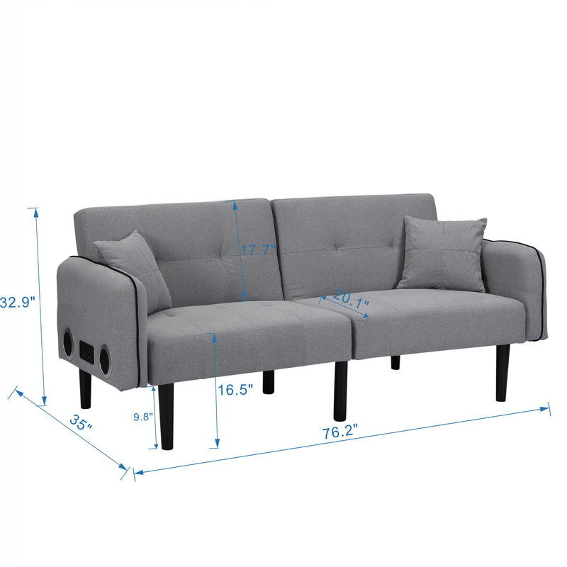 Folding Ottoman Sofa Bed With Stereo - Gray Fabric