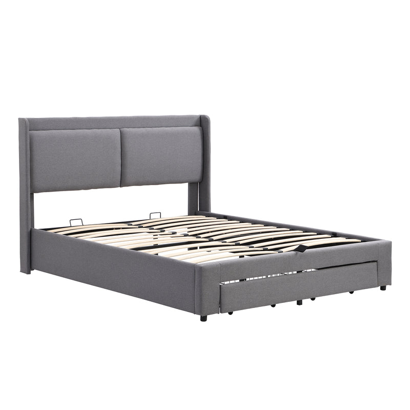 Queen Size Storage Upholstered Hydraulic Platform Bed with 2 Drawers, Gray