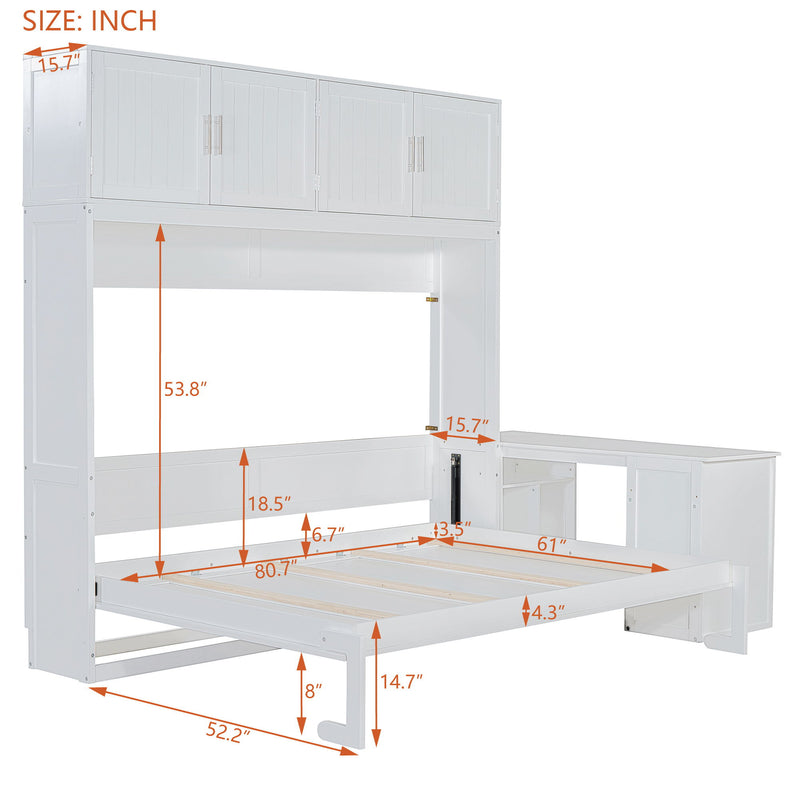 Wall Murphy Bed With Desk And Storage Shelves And Big Cabinets