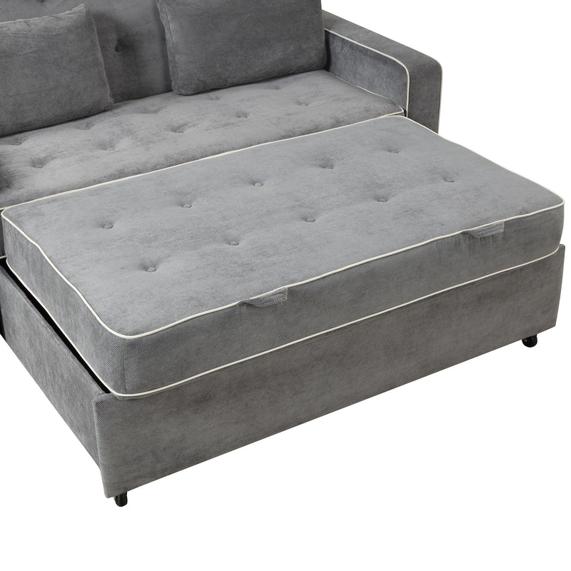 Upholstered Sleeper Bed, Pull Out Sofa Bed Couch Attached Two Throw Pillows, Dual USB Charging Port And Adjustable Backrest