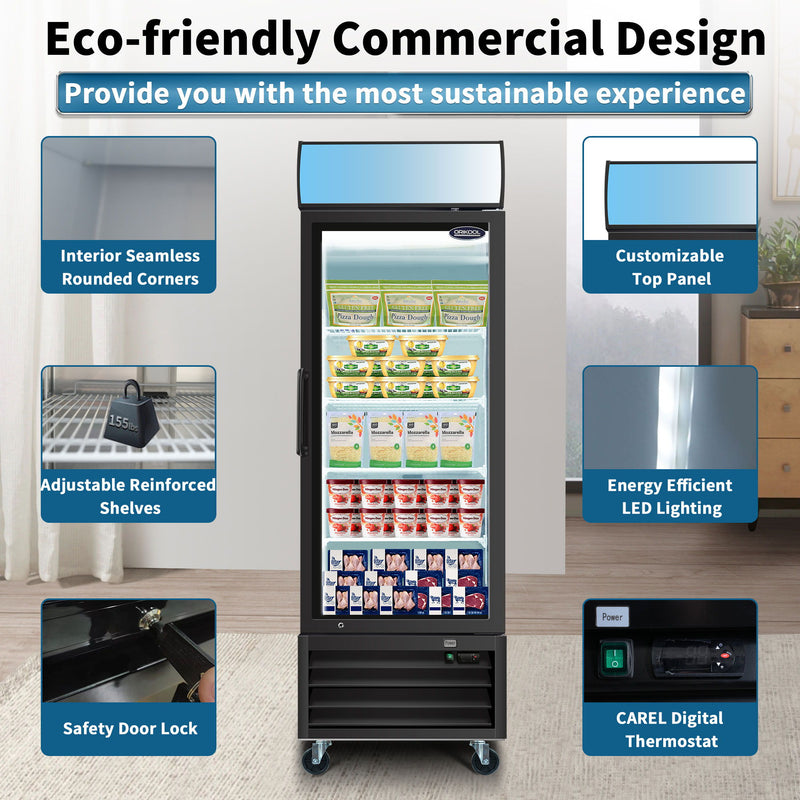 Glass Door Merchandiser Freezer Swing Door Commercial Reach-In Display Freezers With LED Top Panel Upright Freeze Storage