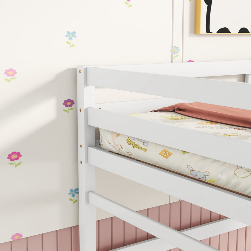 Twin Size High Loft Bed with inclined Ladder, Guardrails,White