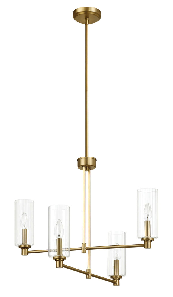 Enigma - 4 Lights Chandelier With Clear Ribbed Satin - Antique Brass / Clear / Gold