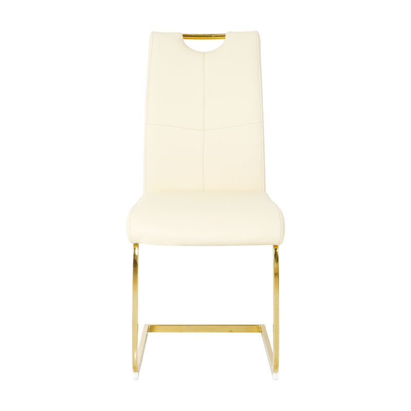 Modern Style Glass Dining Table With Elegant Transparent Design, Solid Support Base, Pale Yellow Dining Chair Set With Gold-Plated Legs, Suitable For Restaurant Kitchens