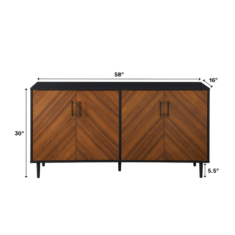 Mid-Century Modern Faux Bookmatch Door Buffet - Acorn / Solid Black