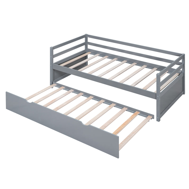 Twin Size Wood Daybed with Twin Size Trundle, Gray