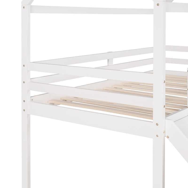 Twin Loft Bed with Slide, House Bed with Slide,White(OLD SKU :WF286245AAK)