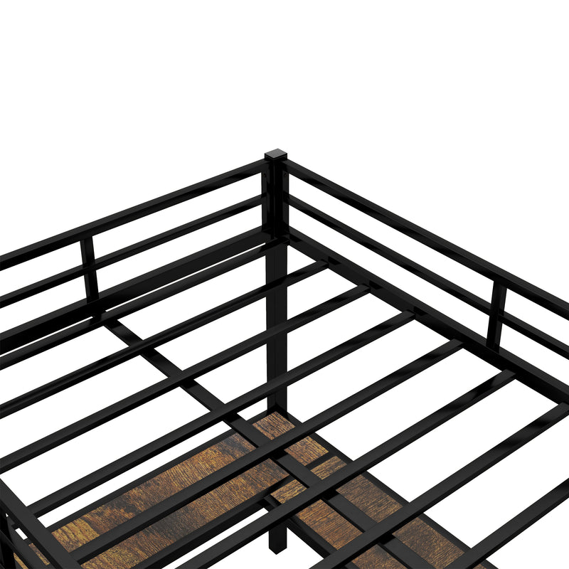 Twin XL Metal Loft Bed with Desk and Shelves, Loft Bed with Ladder and Guardrails, Loft Bed Frame for Bedroom, Black