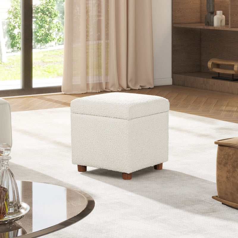 Upholstered Storage Ottoman - Ivory White