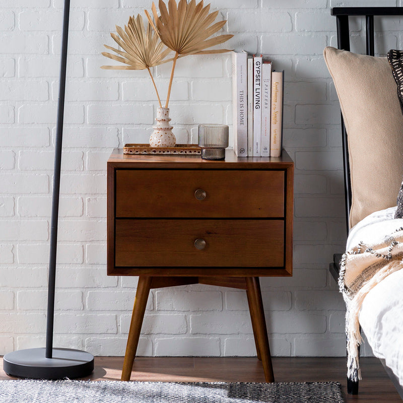 Mid-Century Modern Double Drawer Nightstand - Walnut