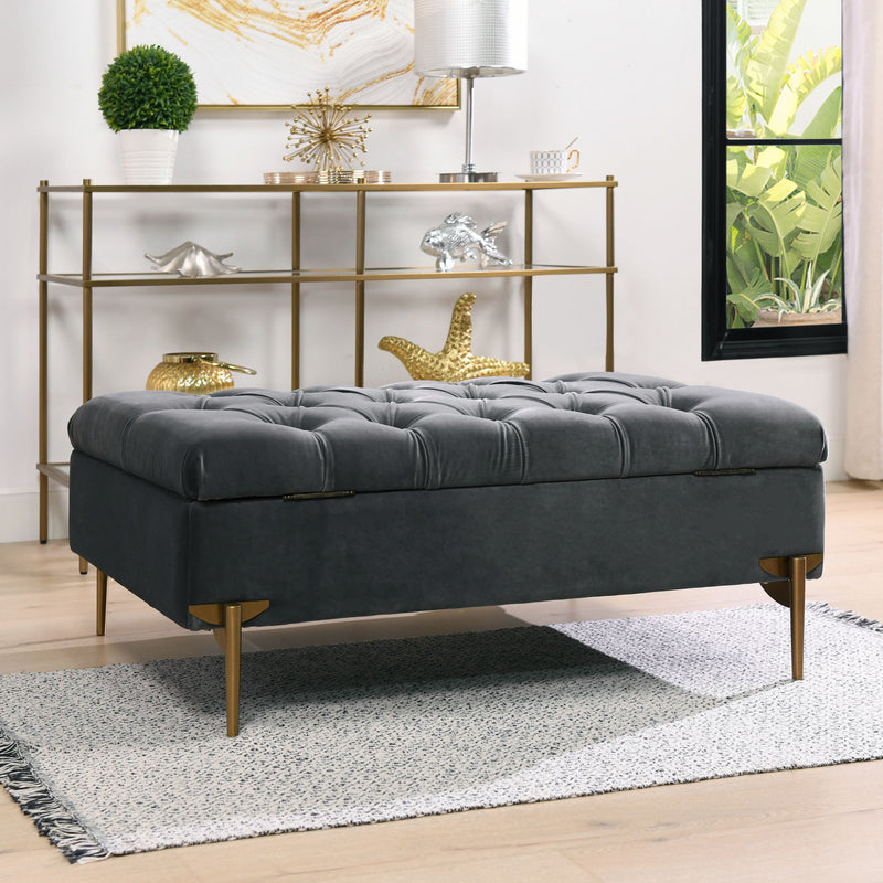 Estelle - Upholstered Storage Bench Cocktail Ottoman - Gray