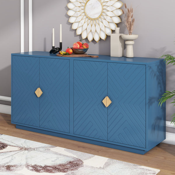 Modern Functional Large Storage Space Sideboard With Wooden Triangular Handles And Adjustable Shelves For Living Room And Dining Room