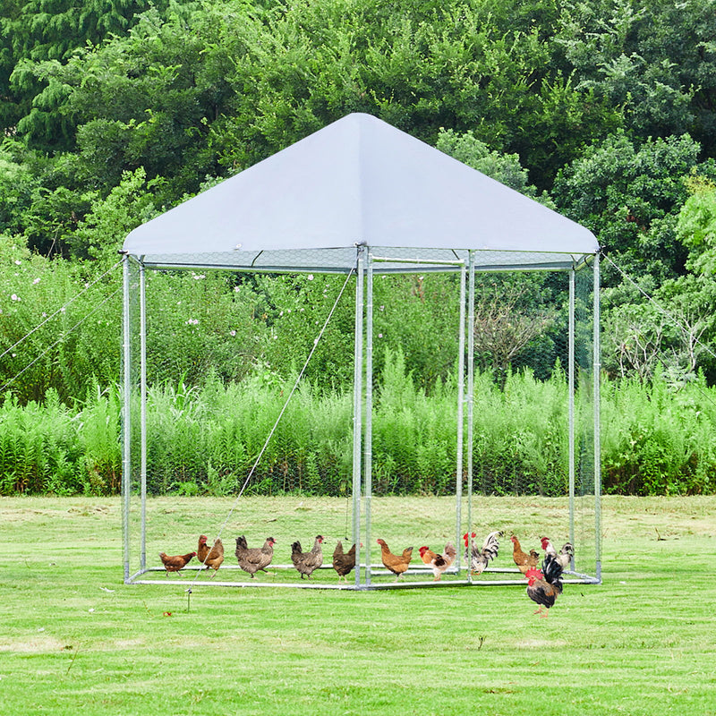 Large Metal Chicken Coop Hexagonal, Steel Wire Dipped Plastic Mesh, Oxford Cloth Plated Waterproof And UV Resistant, Ducks, Rabbits, Sheep And Birds Outdoor House - Silver