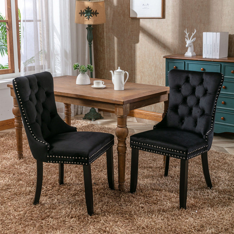 Nikki - Modern, High-End Tufted Solid Wood Contemporary Velvet Upholstered Dining Chair With Wood Legs Nailhead Trim (Set of 2)