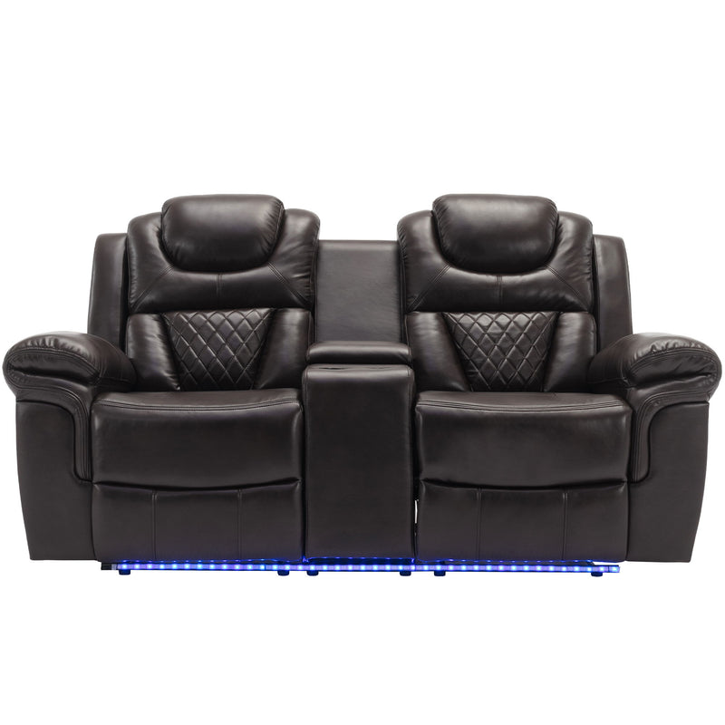 Home Theater Seating Manual Recliner Loveseat With Hide-Away Storage, Cup Holders And Led Light Strip For Living Room