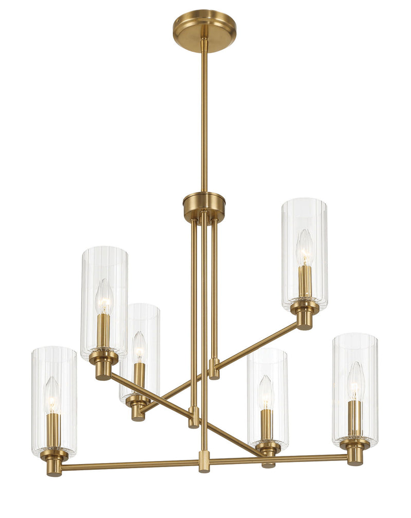 Timeless - 6 Lights Chandelier With Clear Ribbed Satin - Antique Brass / Clear / Gold