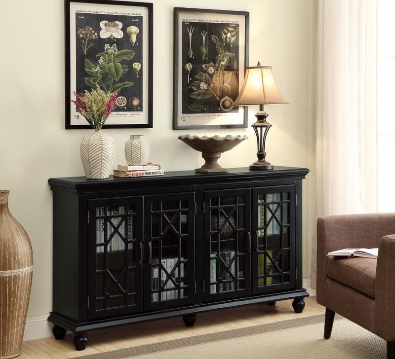 Kovu - 4 Door Wood Lattice Storage Accent Cabinet - Black - Atlantic Fine Furniture Inc