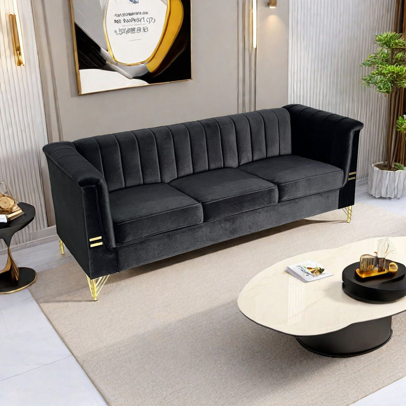 Modern Chenille Sofa, Upholstered Couch With Bolster Armrest, 3-Seat Sofa For Living Room, Bedroom, Office, Apartment, Dorm