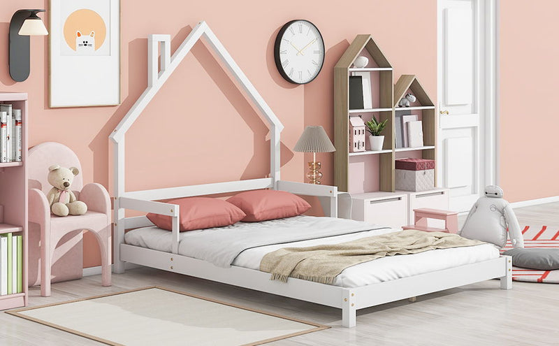 House-Shaped Headboard Bed With Handrails, Slats