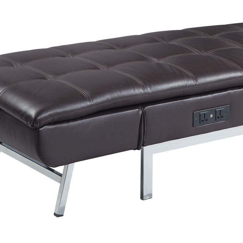 Padilla - Synthetic Leather Chaise Lounge With Pillow USB - Brown