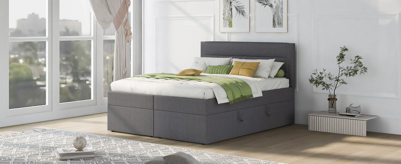 Queen Size Upholstered Platform Bed with Storage Underneath, Gray