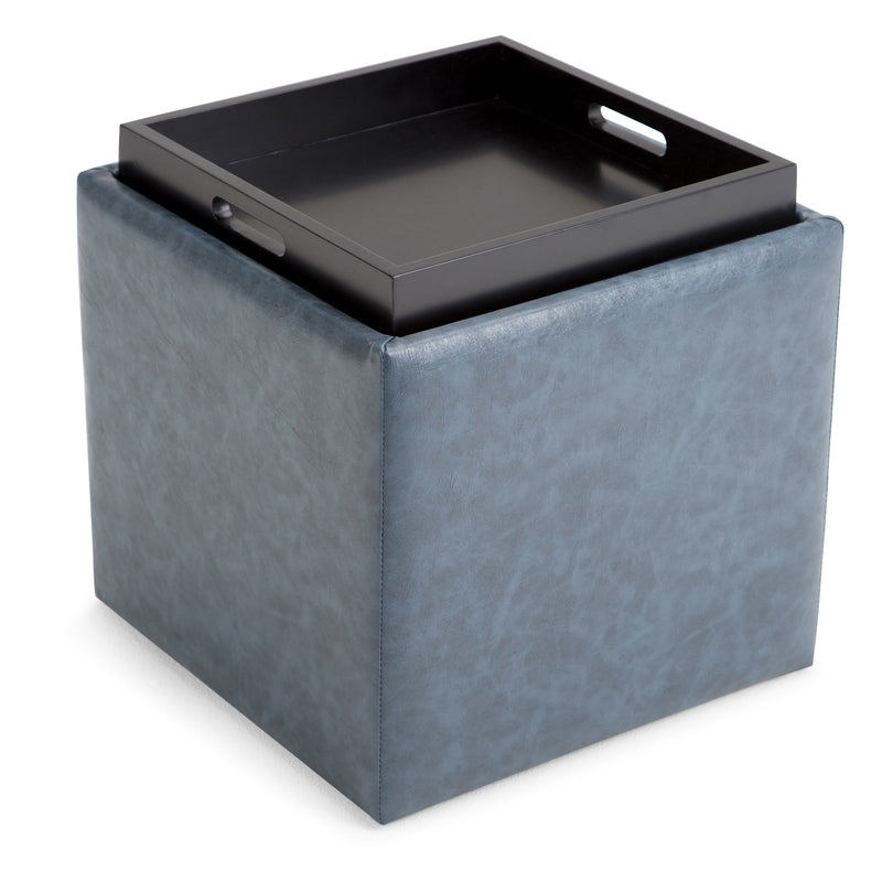 Rockwood - Upholstered Cube Storage Ottoman With Tray