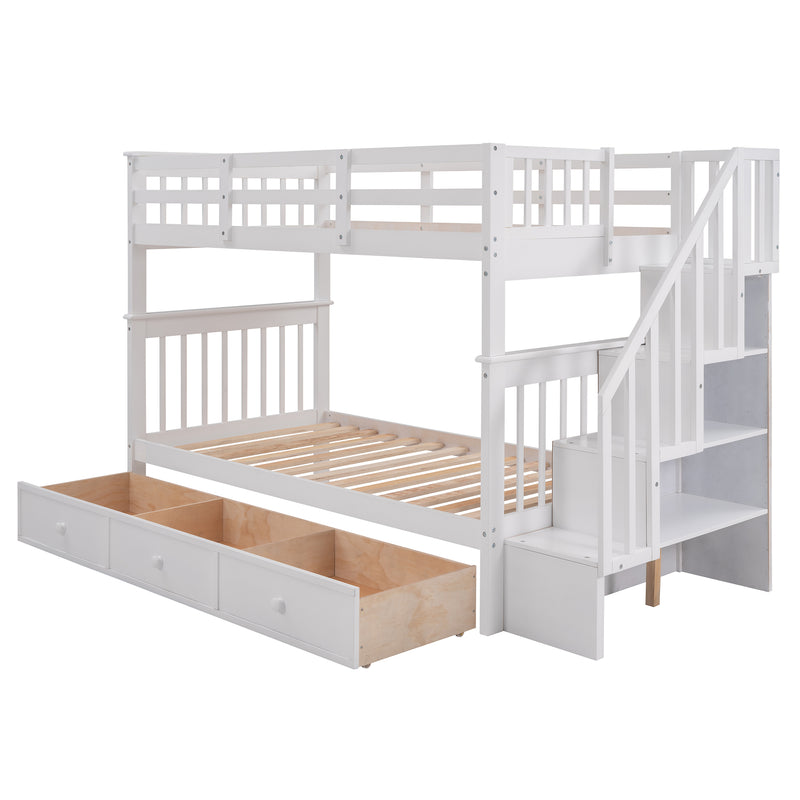 Stairway Twin-Over-Twin Bunk Bed with Three Drawers for Bedroom, Dorm - White(Old sku: LP000309AAK)