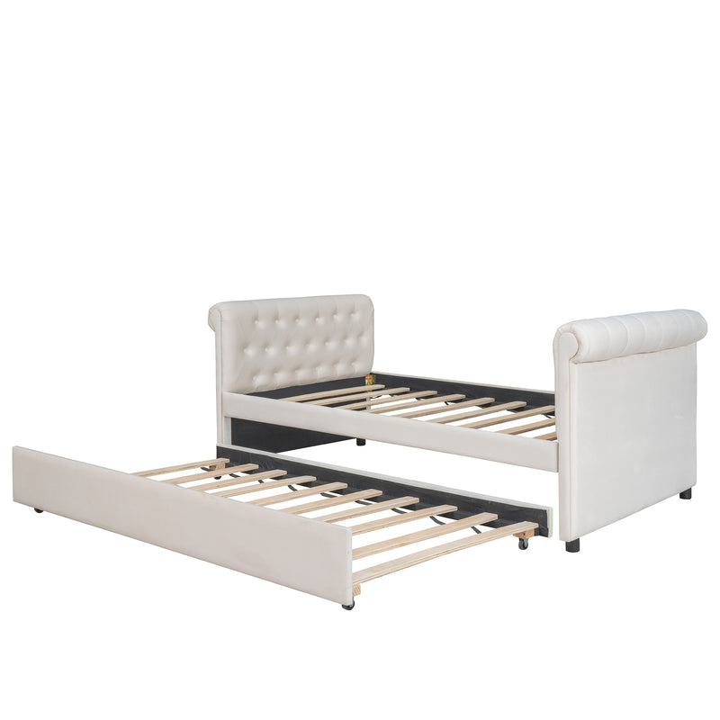 Twin Size Upholstered daybed with Trundle, Wood Slat Support, Beige(OLD SKU :LP000116AAA)