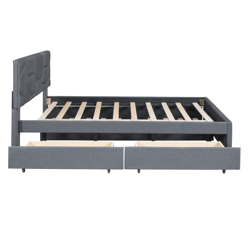 Upholstered Platform Bed With Brick Pattern Headboard And Twin Long Size Trundle