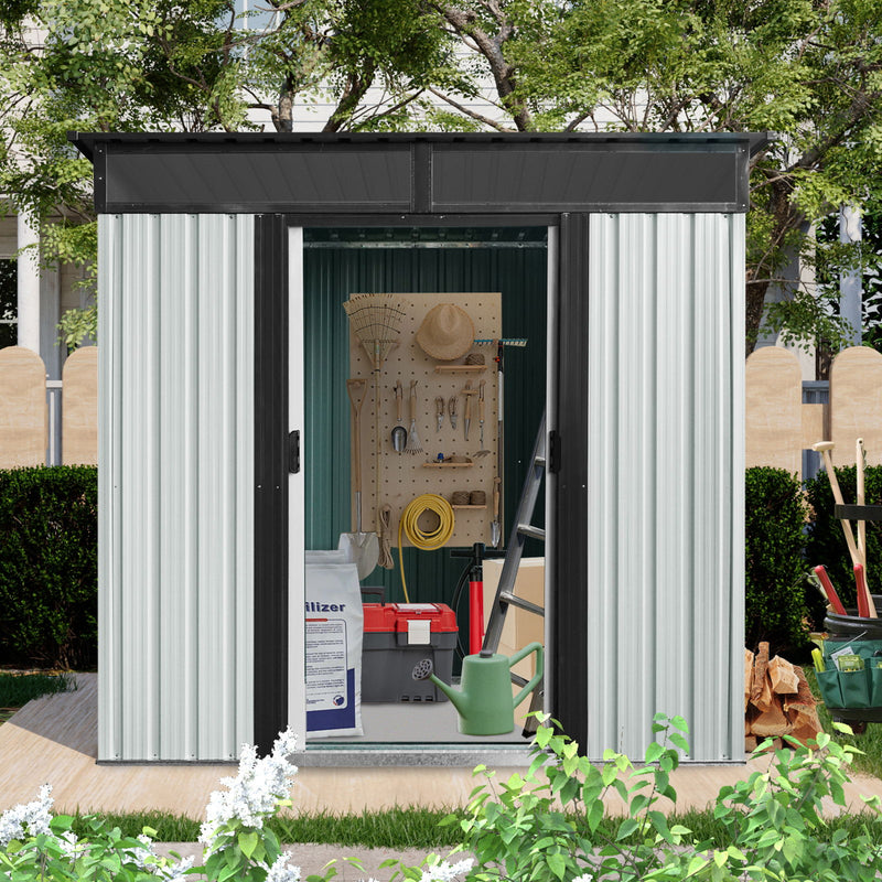 Outdoor Metal Storage Shed With Window And Transparent Plate For Garden, Lawn