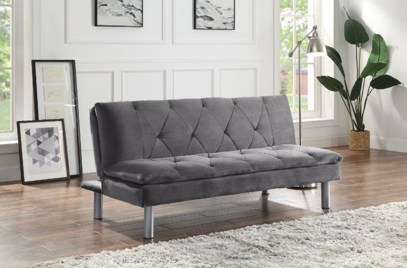 Cilliers - Futon - Gray Velvet & Chrome Finish - Atlantic Fine Furniture Inc