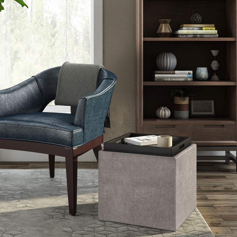 Rockwood - Upholstered Cube Storage Ottoman With Tray