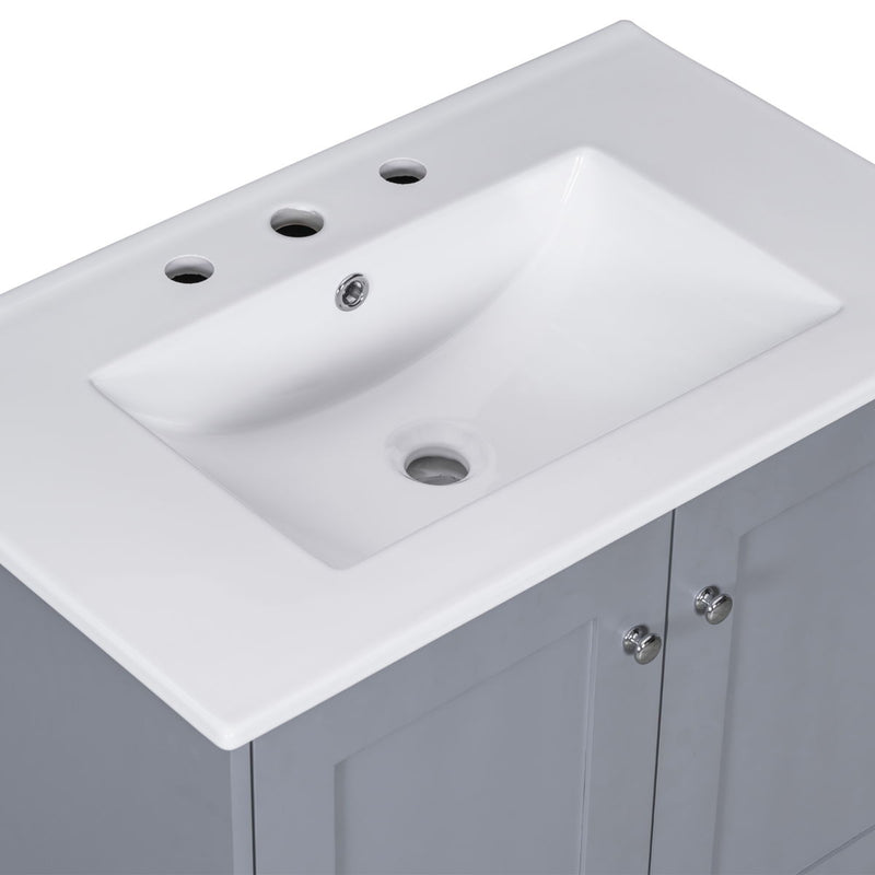 Bathroom Vanity Set With Ceramic Sink And Ample Storage Space Ideal For Small Bathrooms