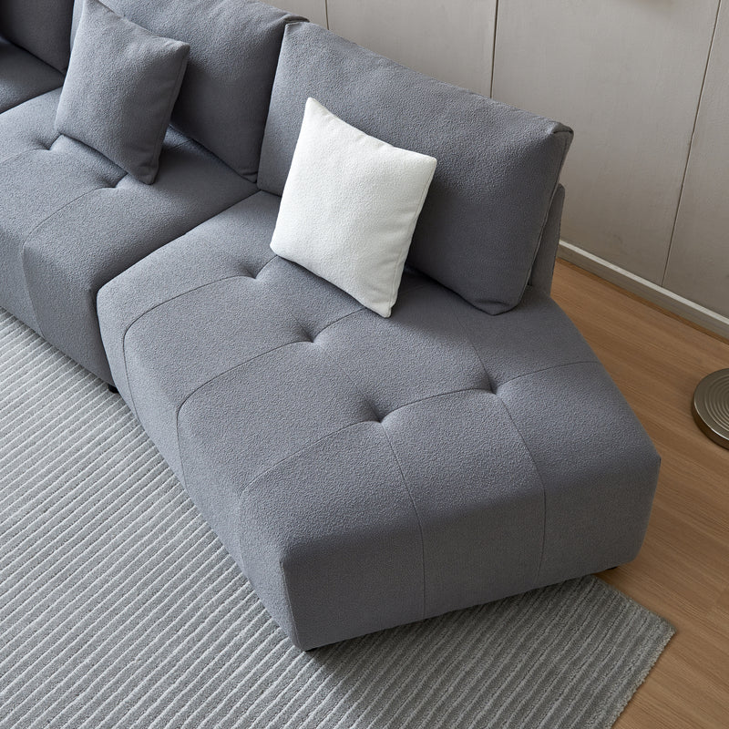 120'' Teddy Fabric Sofa, Modern Modular Sectional Couch, Button Tufted Seat Cushion for Living room, Apartment & Office.(Gray)