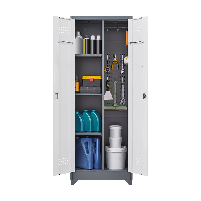 Metal Storage Cabinets, Cleaning Tool Cabinet With Locking Door, Tall Broom Tool Organizer And Storage, Large Storage Cabinet For Kitchen