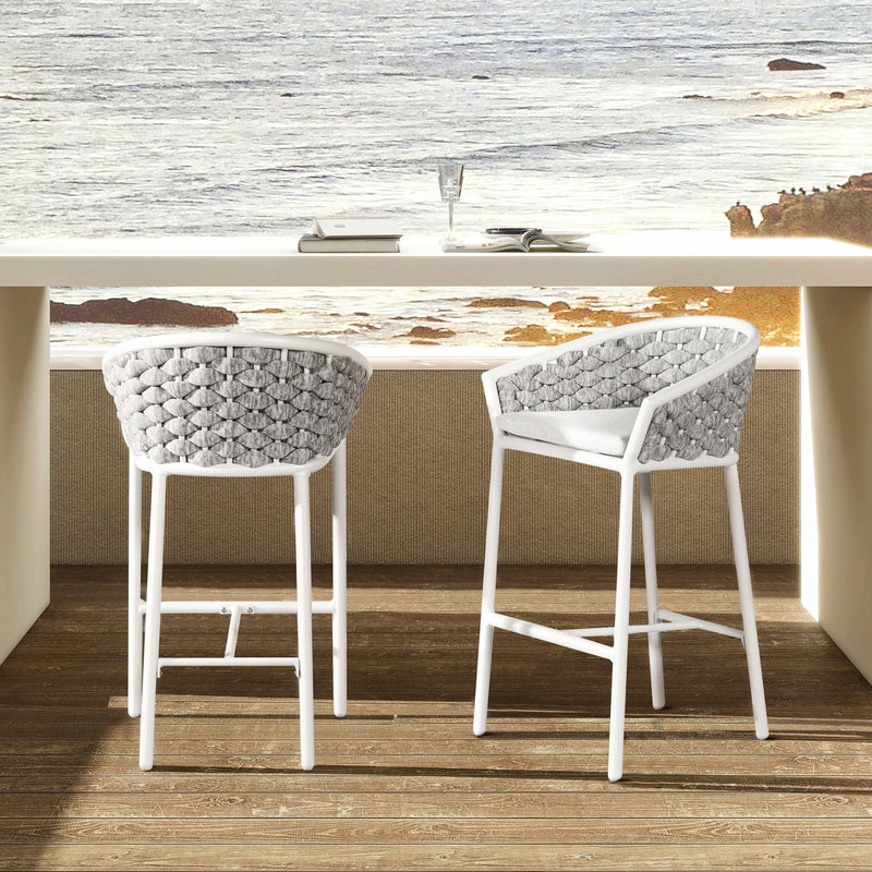 Rowan - Rope Barrel Low Back Patio Counter Stool (Set of 2) - Optic White