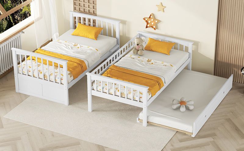 Twin over Twin Bunk Bed with Twin Size Trundle, Convertible Beds, White