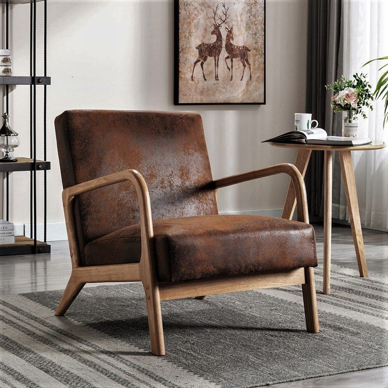 Classic Mid-Century Modern Accent Chairs, Open Framed Armchair With Cushioning