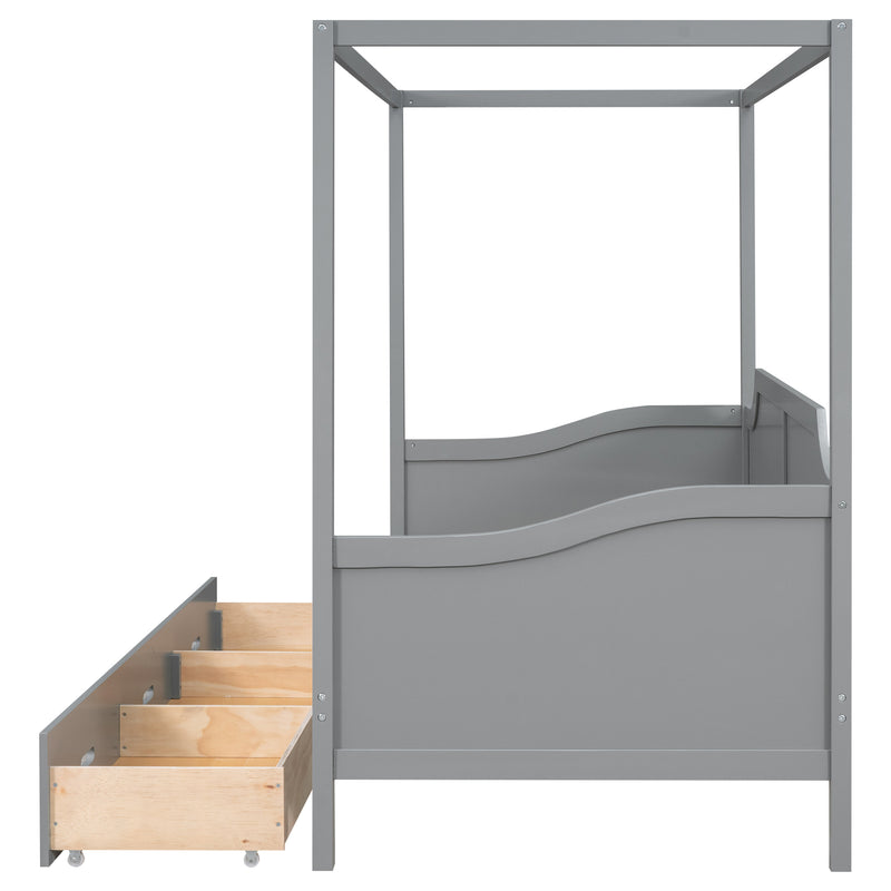 Twin Size Wooden Canopy Daybed with 3 in 1 Storage Drawers,Grey