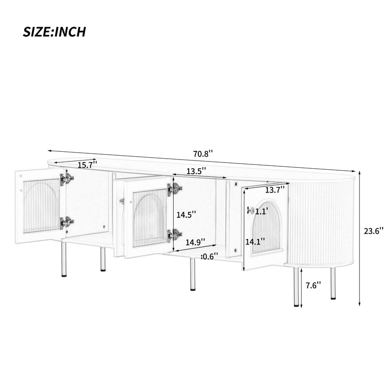 Modern TV Stand For TVs Up To 80", Entertainment Center With 4 Cabinets, Wood Media Console With Metal Legs And Handles For Living Room