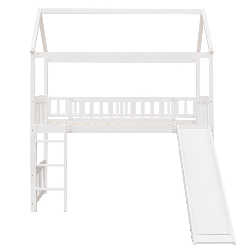 Twin Loft Bed with Slide, House Bed with Slide,White(OLD SKU :LT000212AAK)