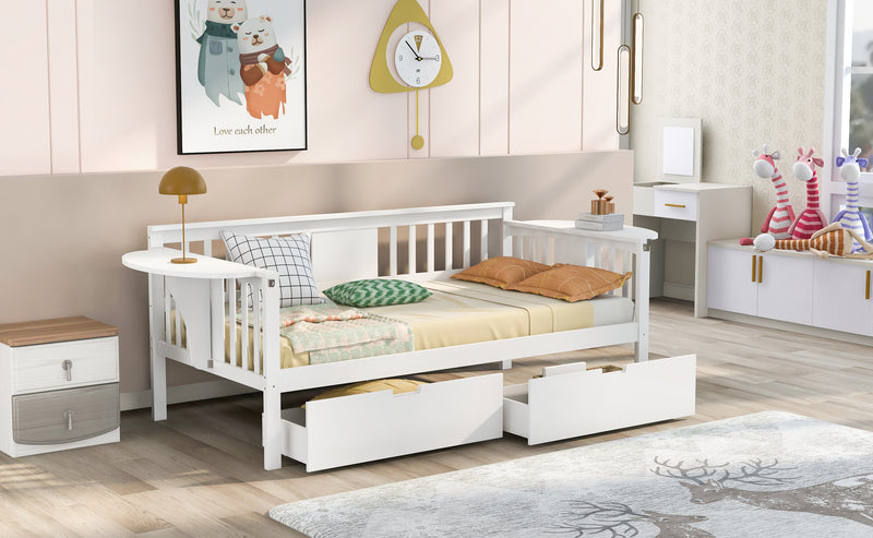 Twin size Daybed with Two Drawers, Wood Slat Support, White