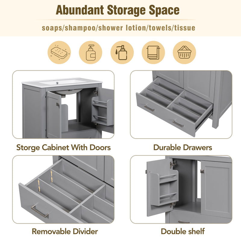 Bathroom Vanity With Single Sink, Combo Cabinet Undermount Sink, Bathroom Storage Cabinet With Two Doors And A Drawer, Soft Closing, Multifunctional Storage, Solid Wood Frame