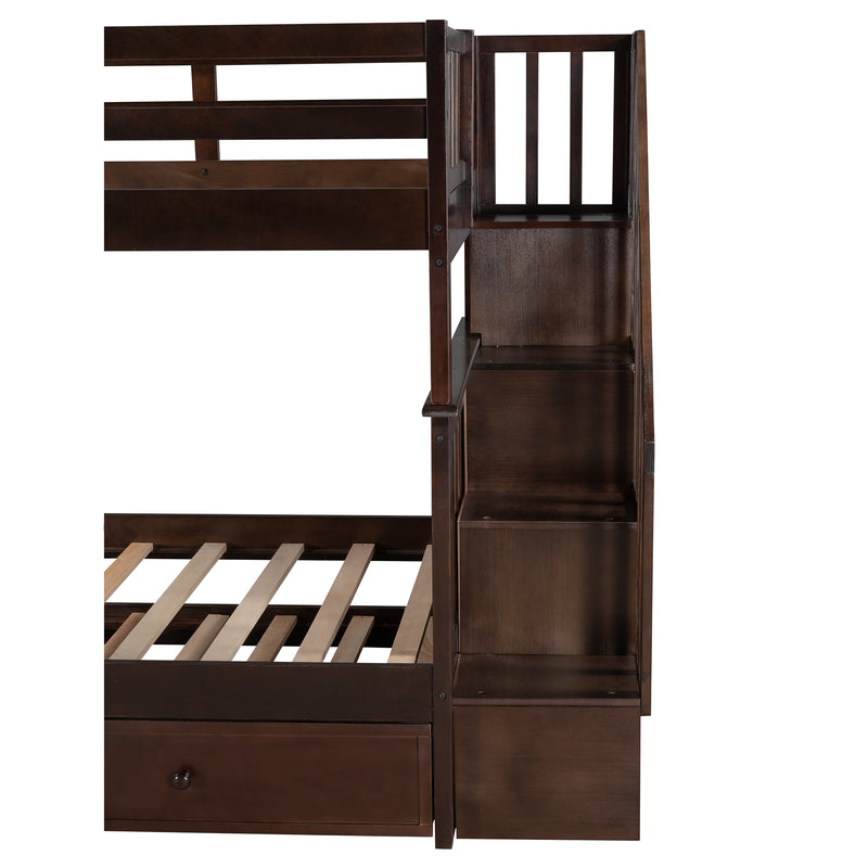 Stairway Twin-Over-Twin Bunk Bed with Twin size Trundle for Bedroom, Dorm, Adults, Espresso( old sku: LP000209AAP )